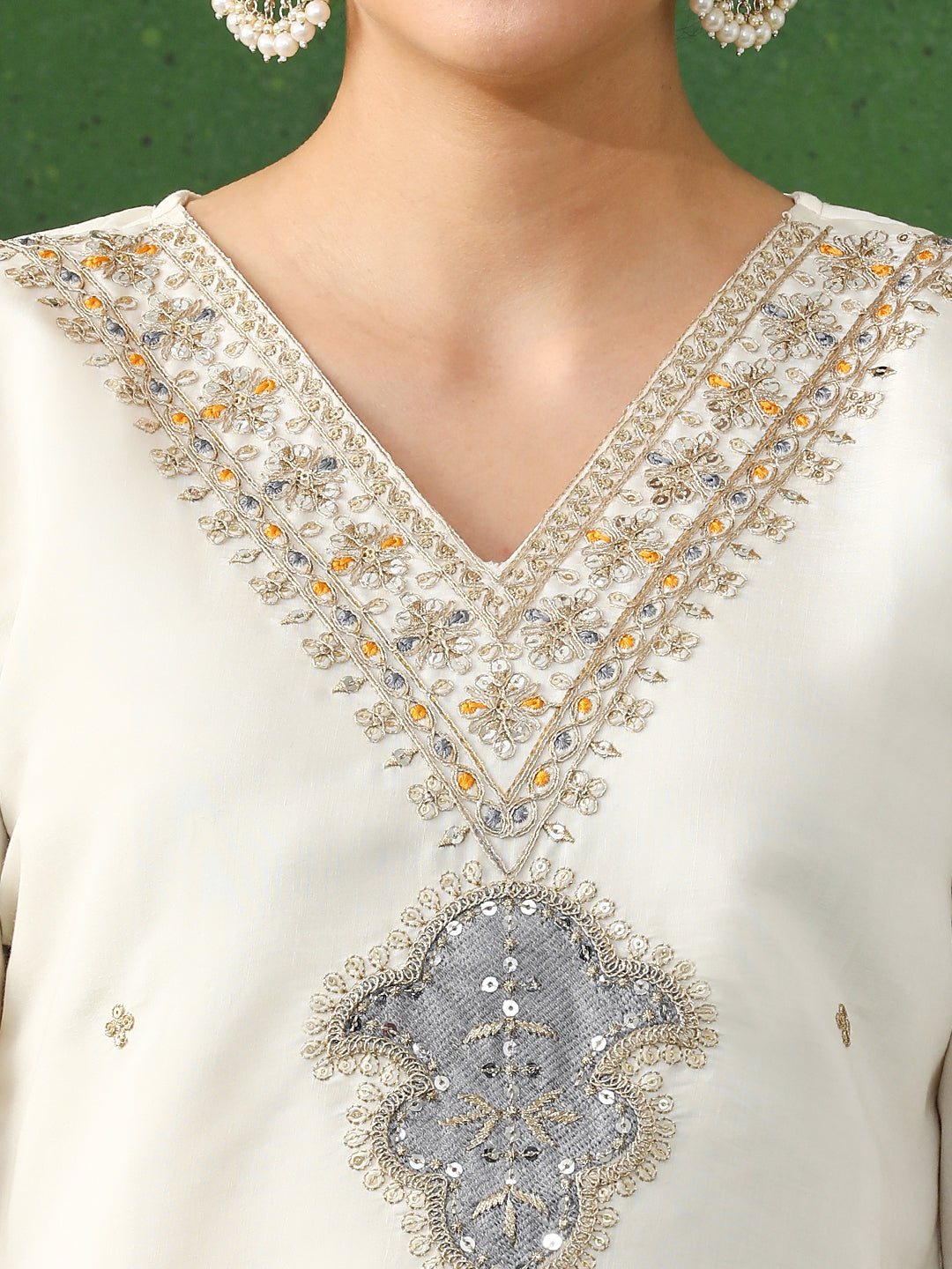 Floral Embroidered A-Line Chanderi Silk Kurta & Trousers Sets