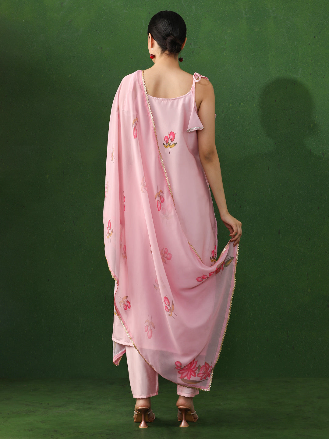 Floral Printed Straight Silk Crepe Kurta & Trousers Sets