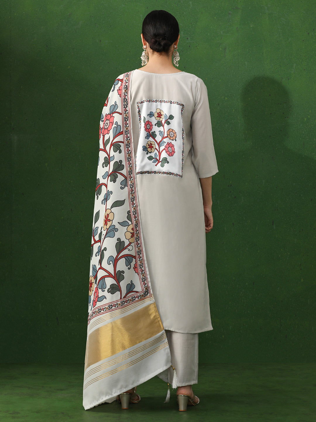 Floral Embroidered A-Line Chanderi Silk Kurta & Trousers Sets