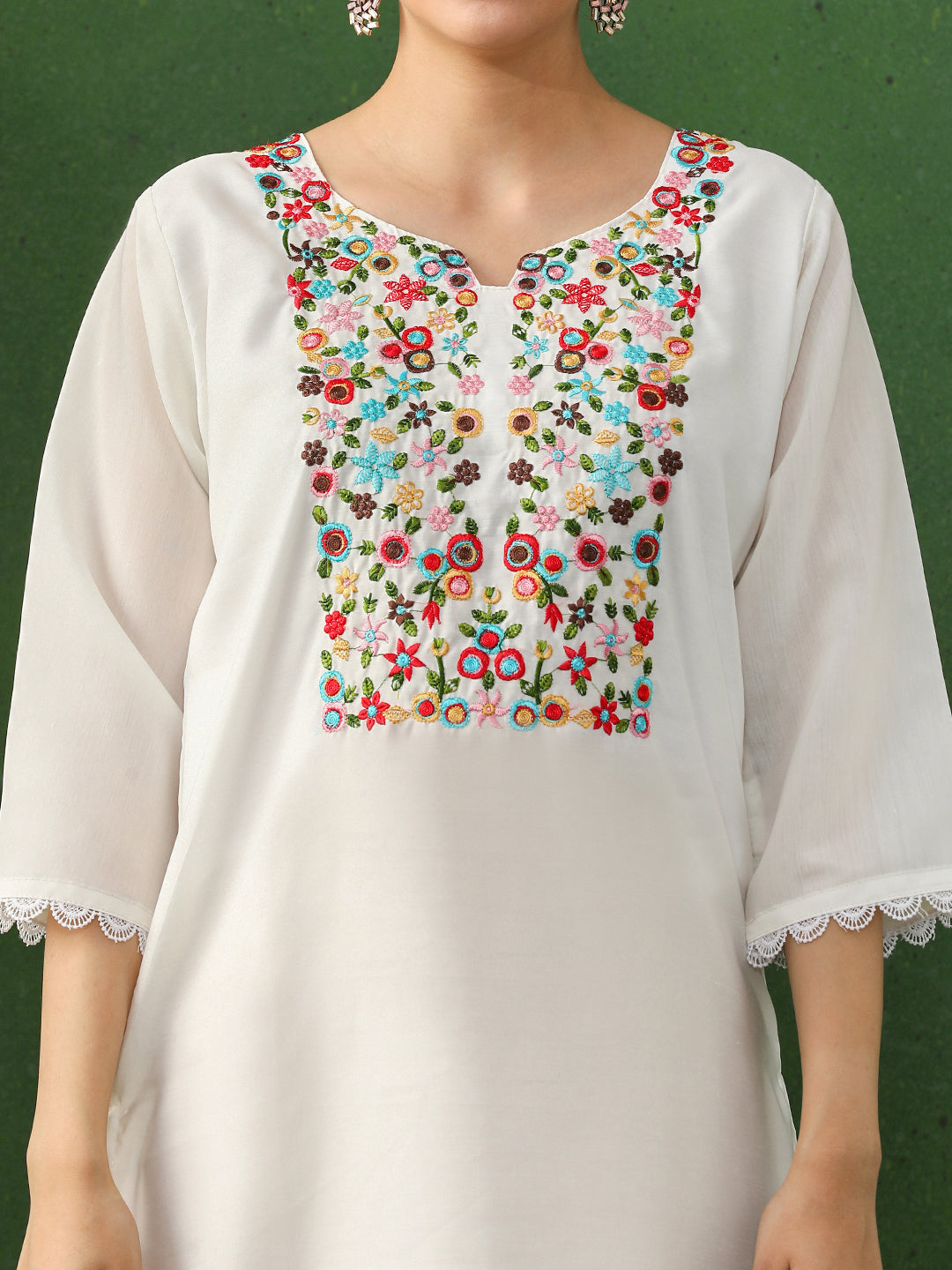 Floral Embroidered Straight Chanderi Silk Kurta & Trousers Sets