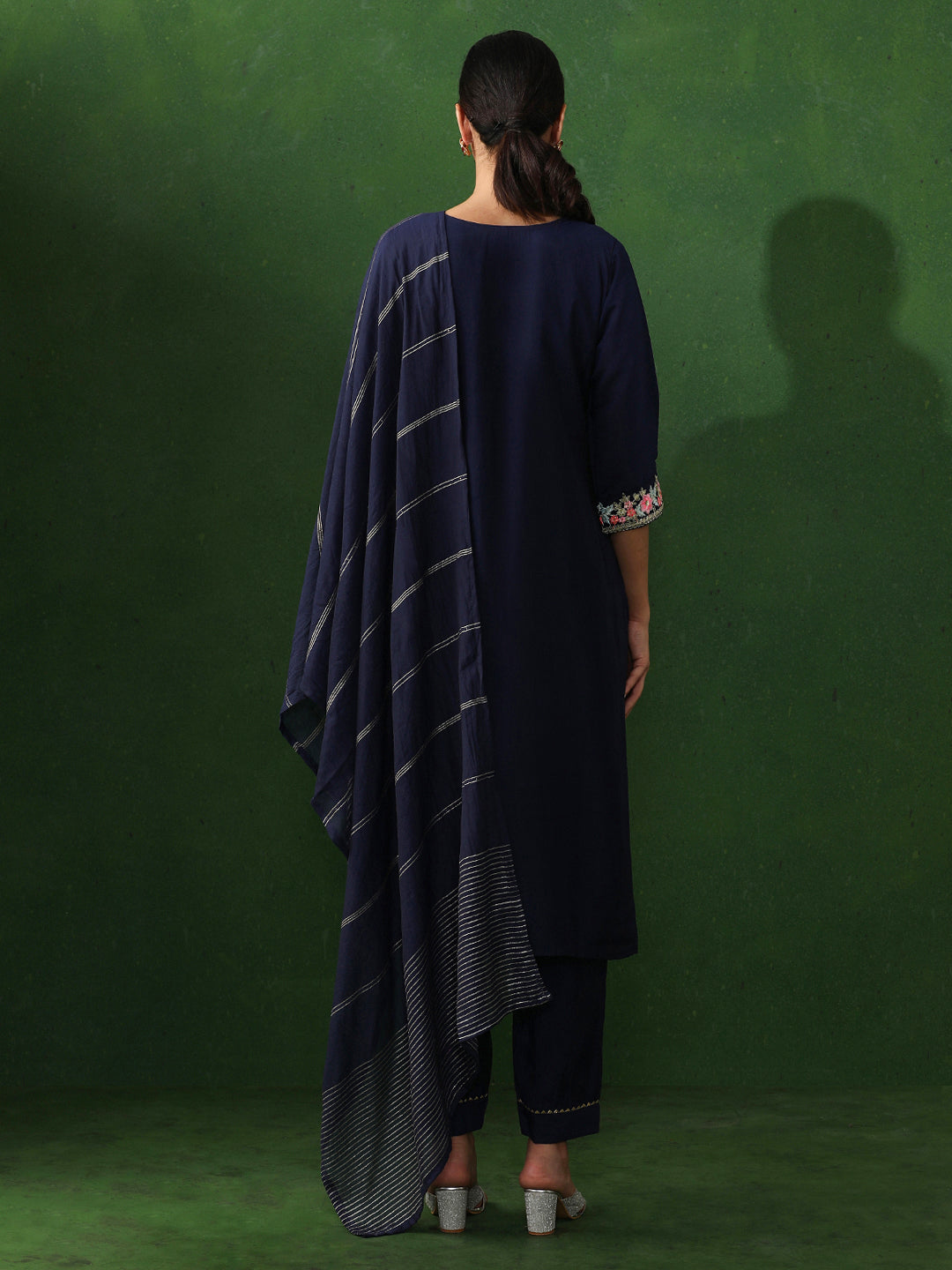 Floral Embroidered Straight Chanderi Silk Kurta & Trousers Sets