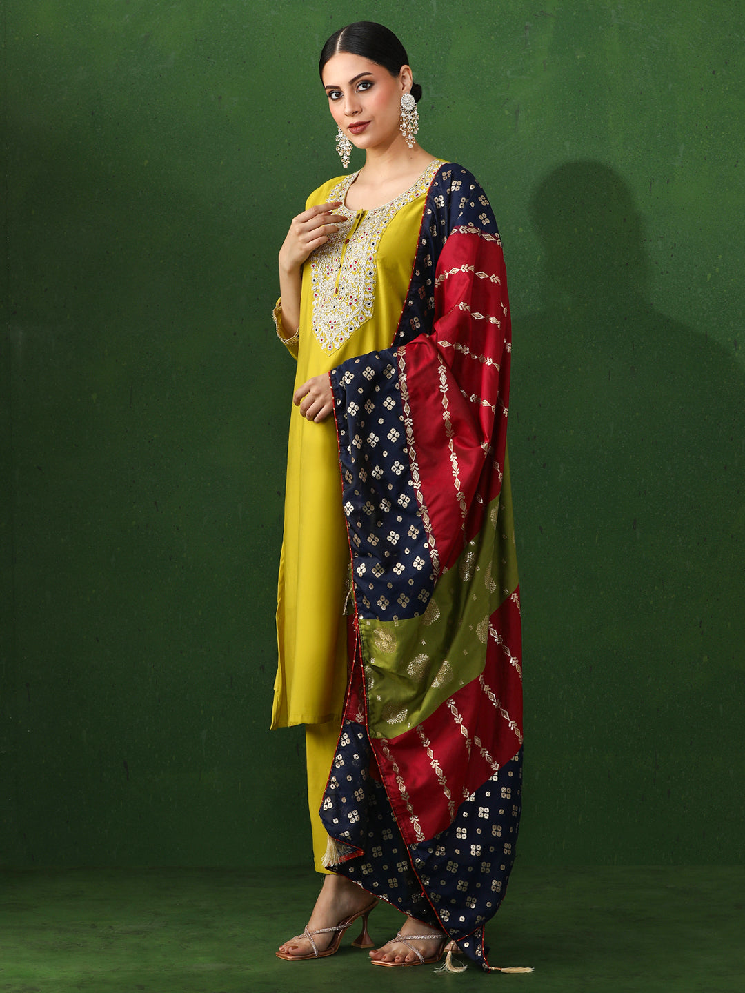 Floral Embroidered Straight Chanderi Silk Kurta & Trousers Sets