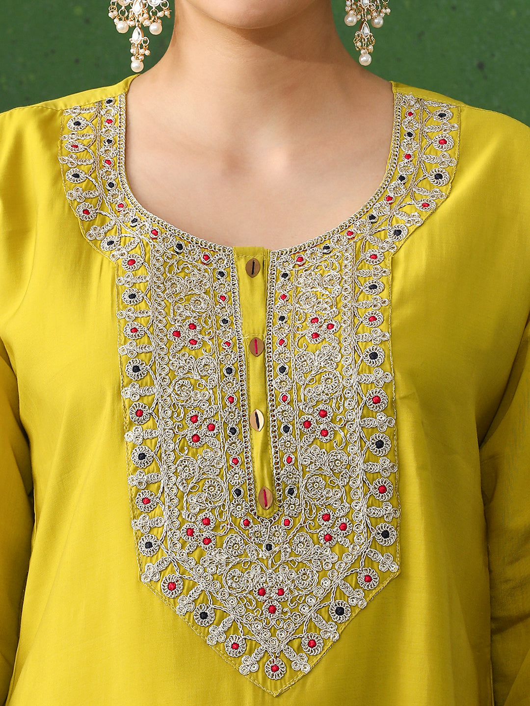 Floral Embroidered Straight Chanderi Silk Kurta & Trousers Sets