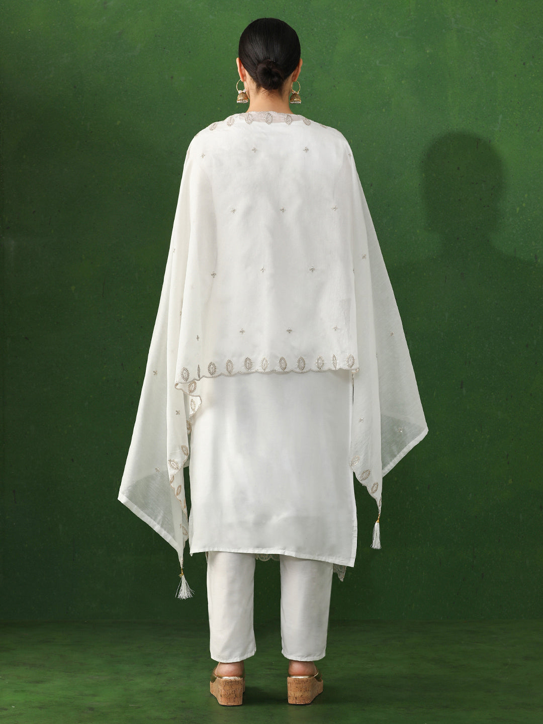 Floral Embroidered A-Line Cotton Blend Kurta & Trousers Sets