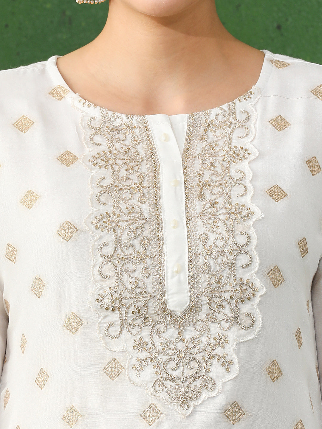 Floral Embroidered A-Line Cotton Blend Kurta & Trousers Sets