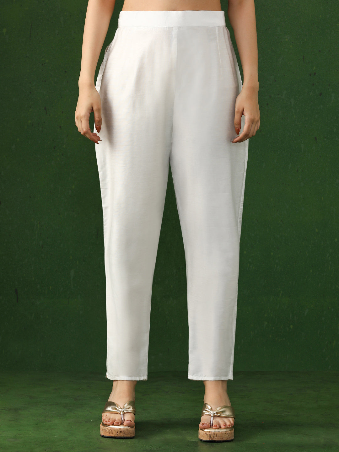 Floral Embroidered A-Line Cotton Blend Kurta & Trousers Sets