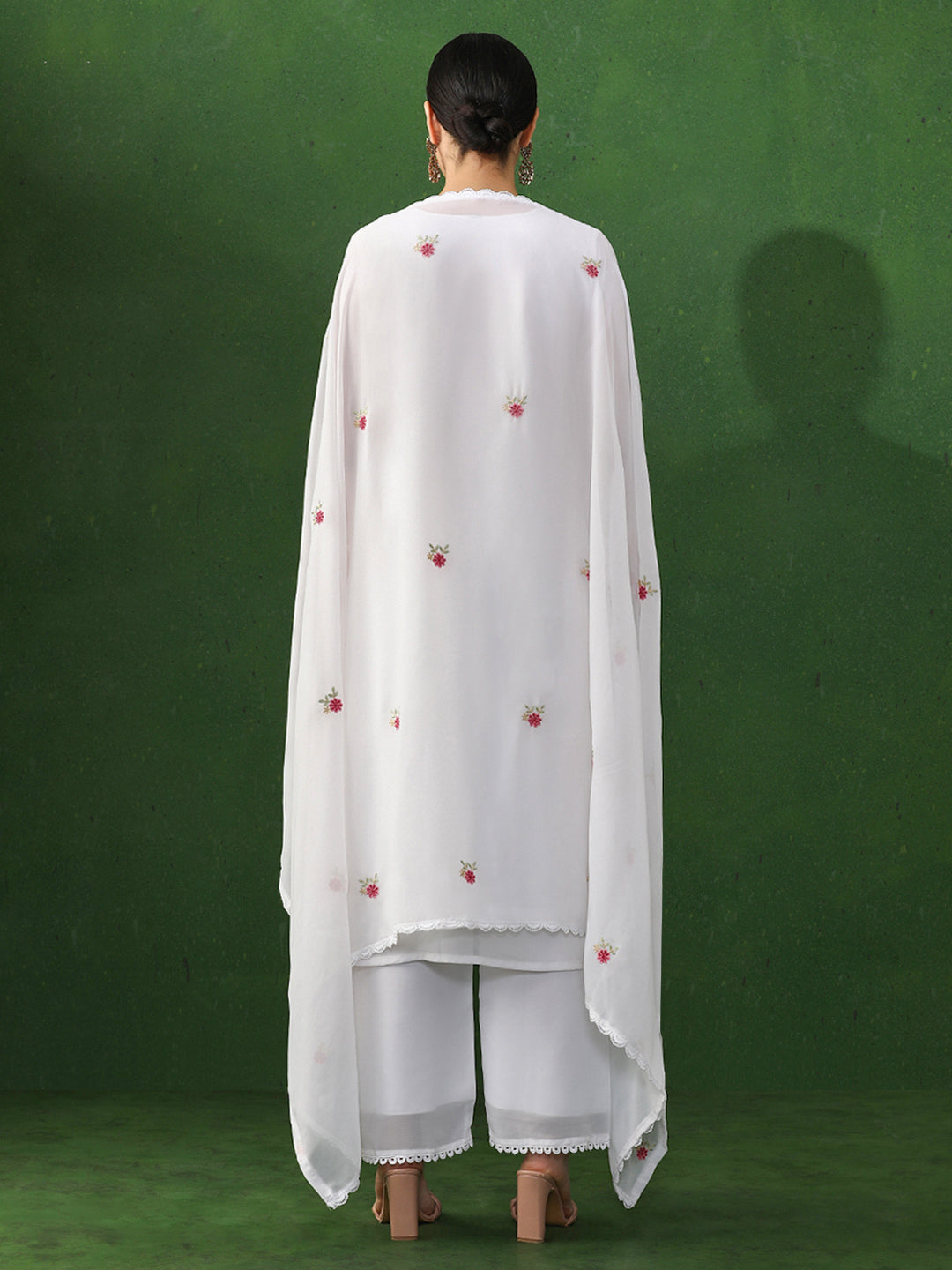 Floral Embroidered Straight Chanderi Silk Kurta & Trousers Sets