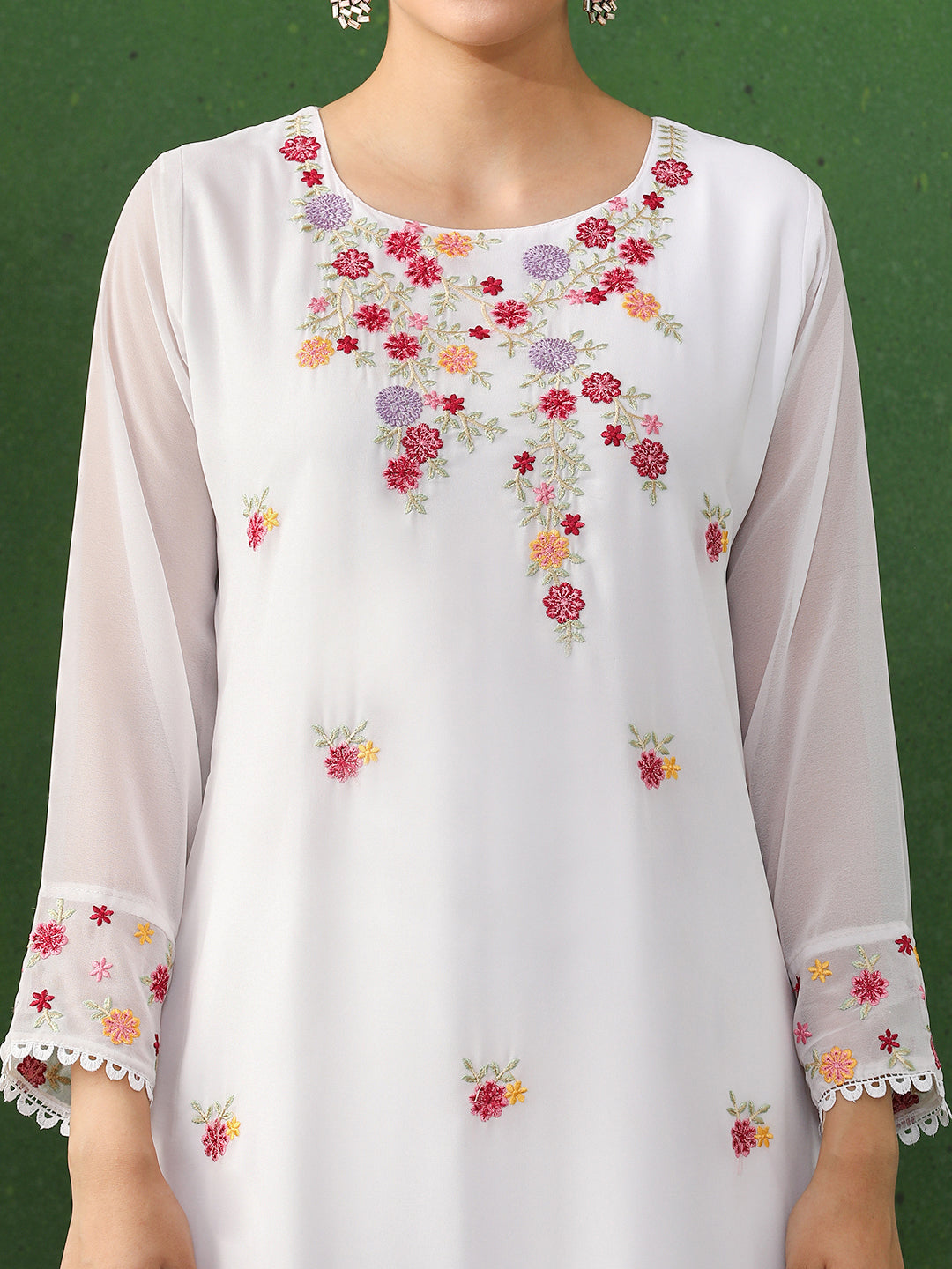 Floral Embroidered Straight Chanderi Silk Kurta & Trousers Sets