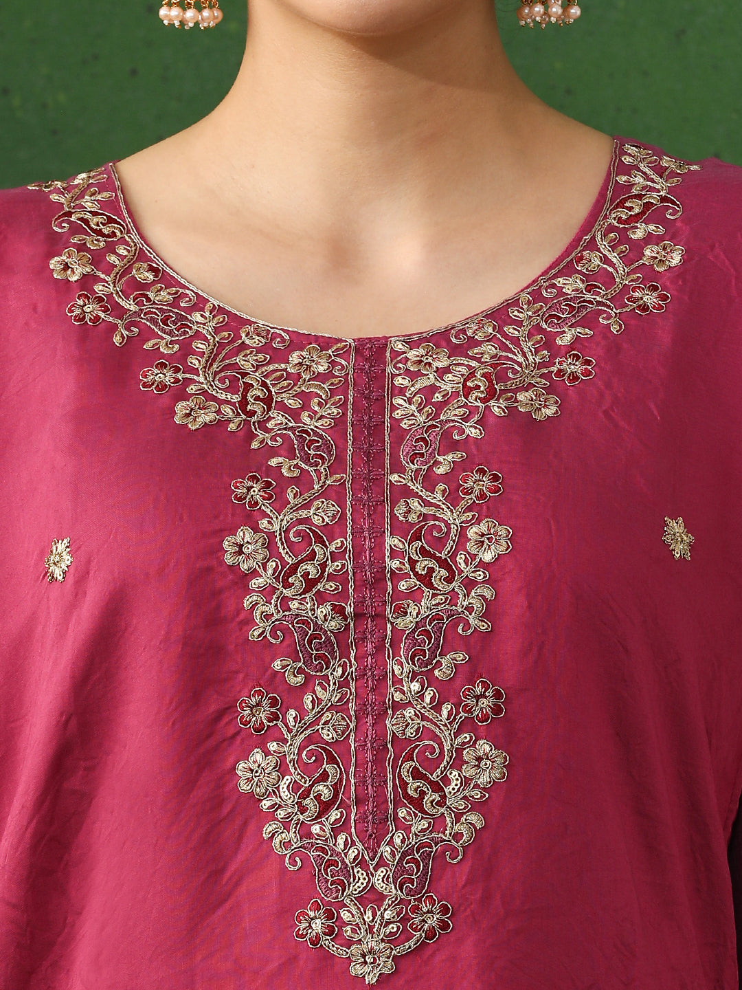 Floral Embroidered Straight Chanderi Silk Kurta & Trousers Sets