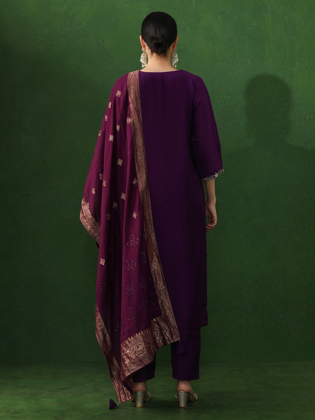 Floral Embroidered Straight Chanderi Silk Kurta & Trousers Sets