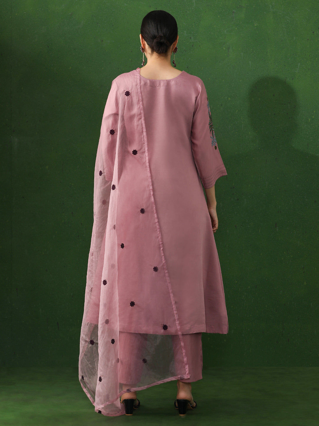 Floral Embroidered A-Line Chanderi Silk Kurta & Trousers Sets