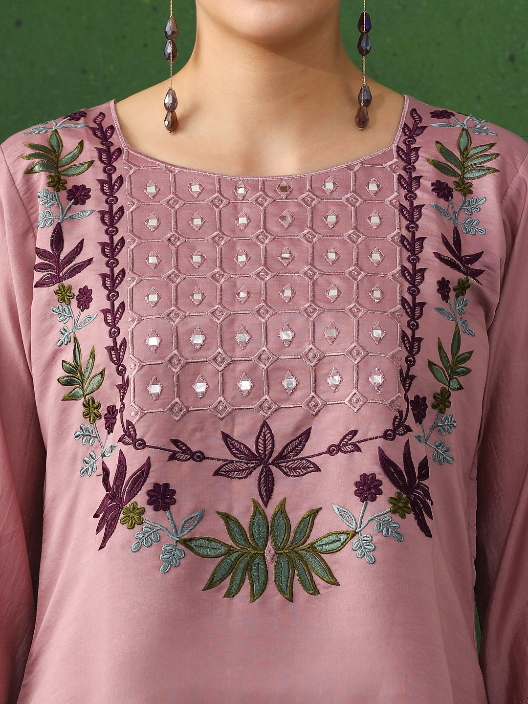 Floral Embroidered A-Line Chanderi Silk Kurta & Trousers Sets