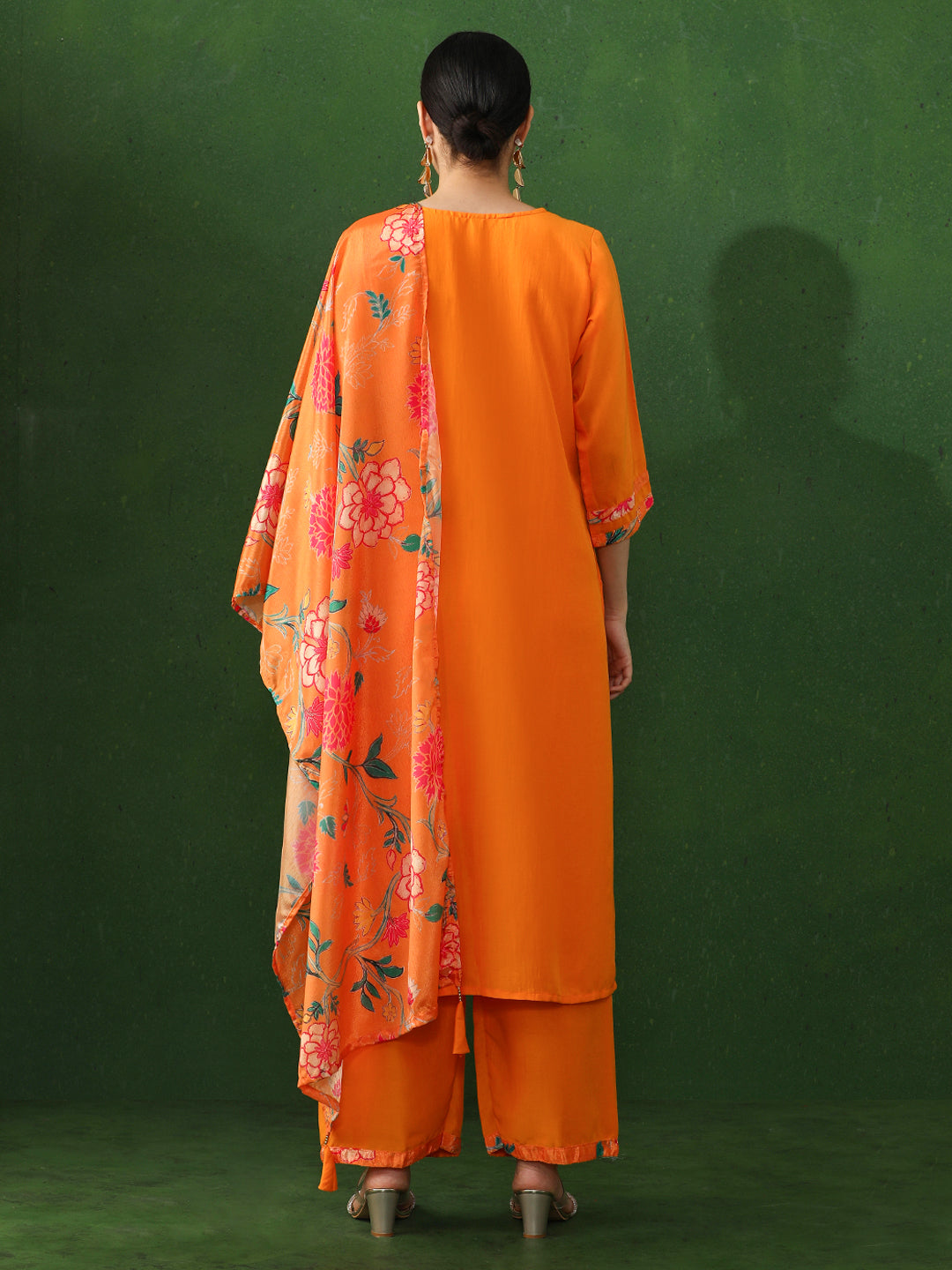 Floral Embroidered A-Line Chinon Kurta & Trousers Sets