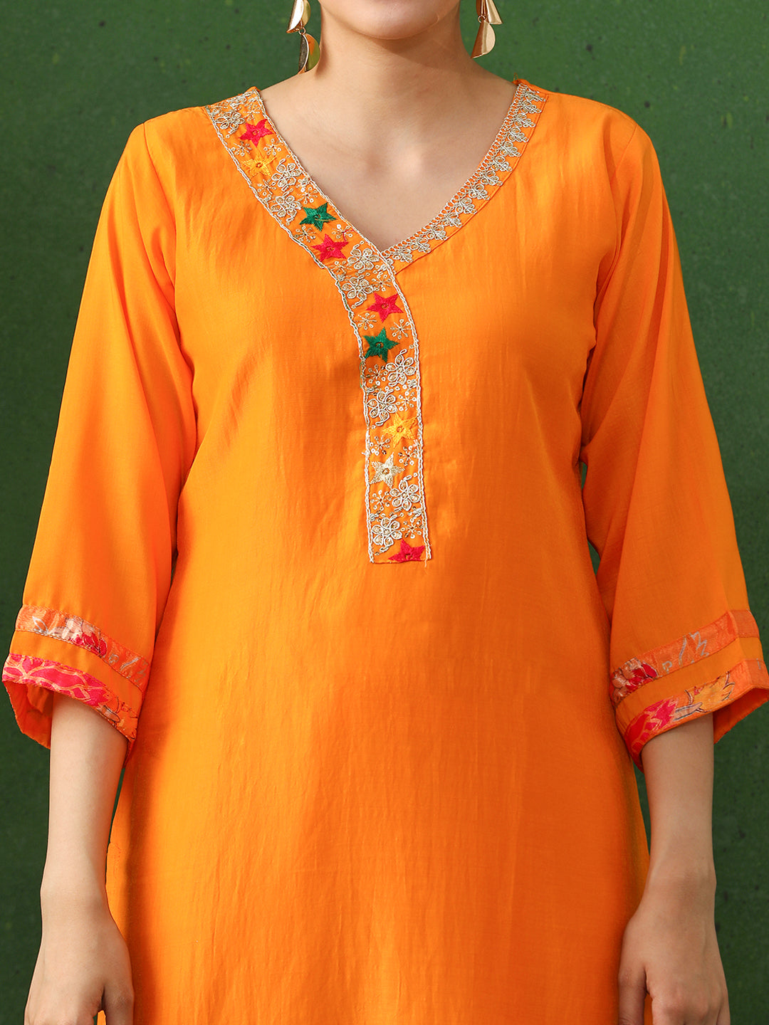 Floral Embroidered A-Line Chinon Kurta & Trousers Sets