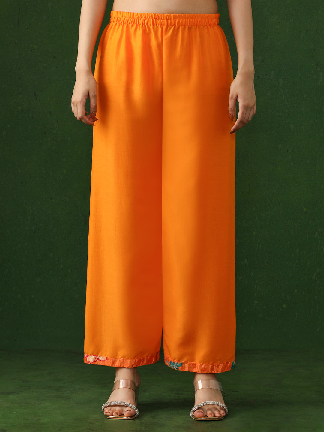 Floral Embroidered A-Line Chinon Kurta & Trousers Sets