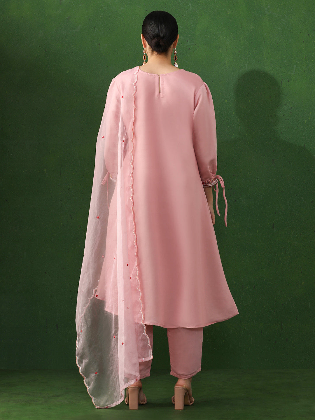 Floral Embroidered A-Line Chanderi Silk Kurta & Trousers Sets