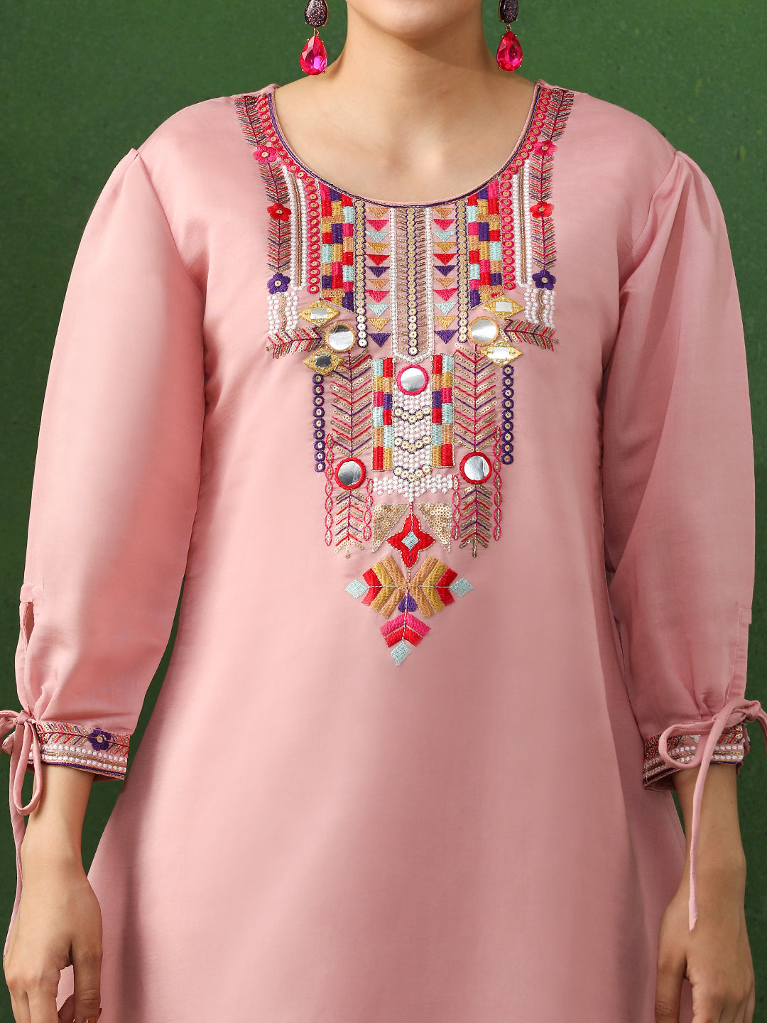 Floral Embroidered A-Line Chanderi Silk Kurta & Trousers Sets