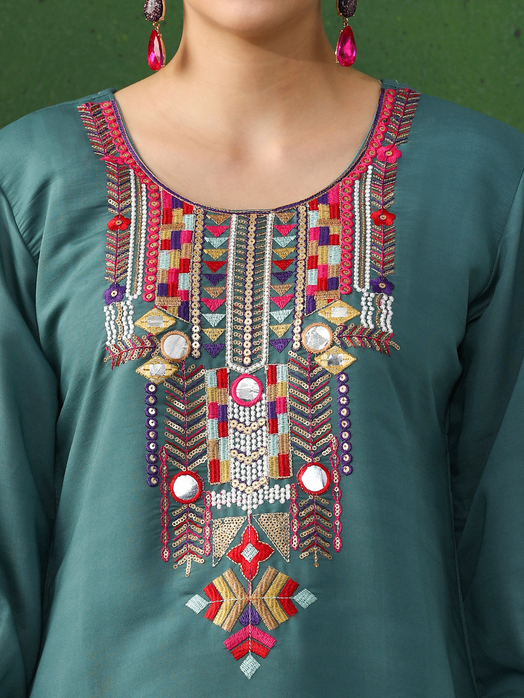 Floral Embroidered A-Line Chanderi Silk Kurta & Trousers Sets