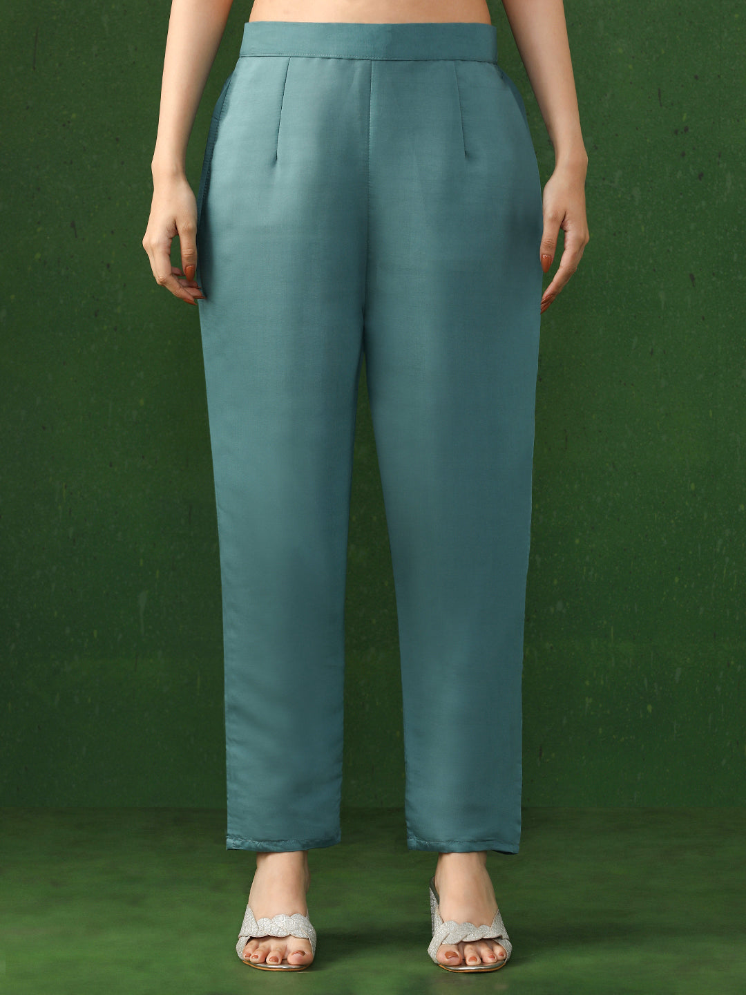 Floral Embroidered A-Line Chanderi Silk Kurta & Trousers Sets