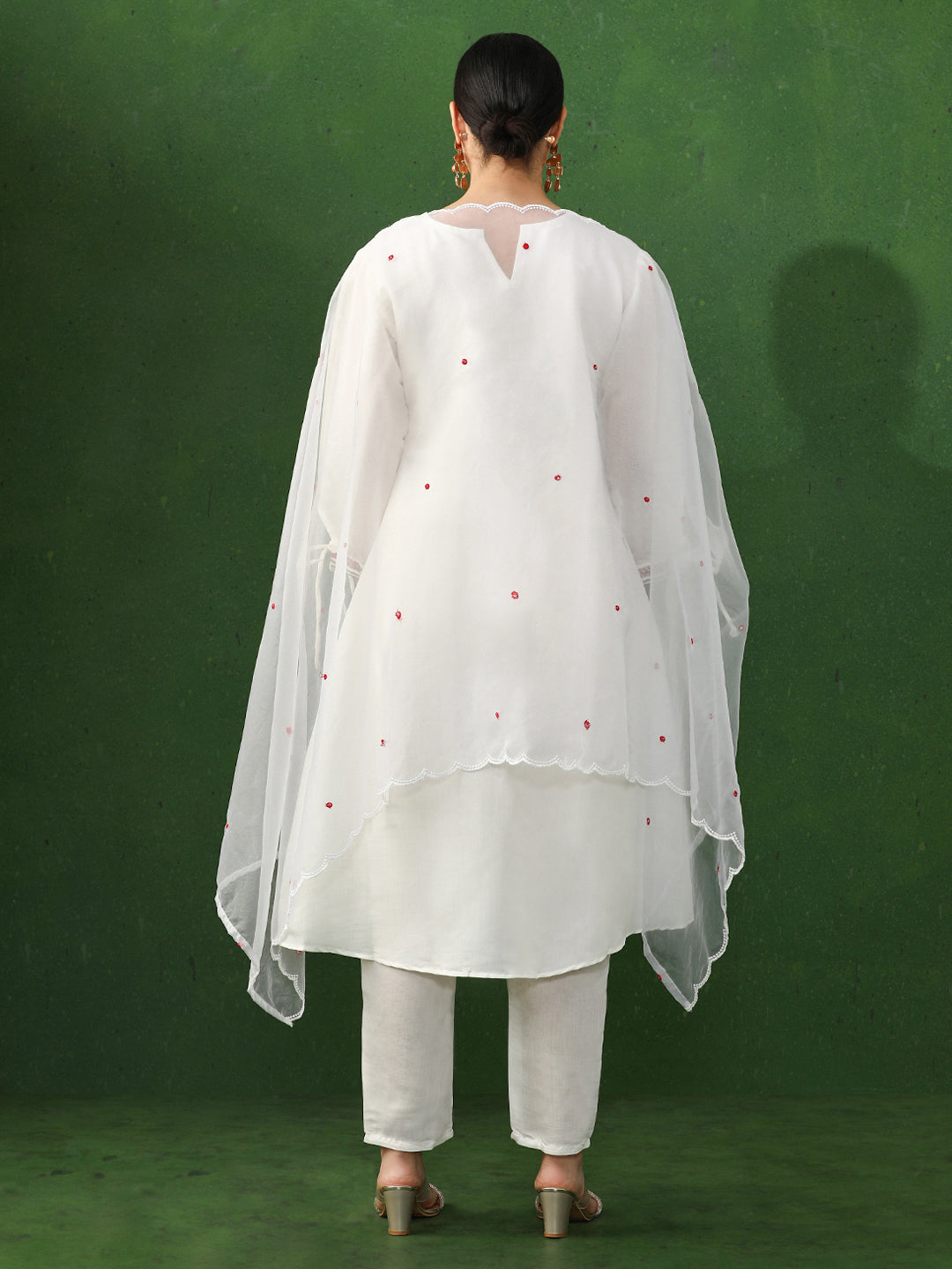 Floral Embroidered A-Line Chanderi Silk Kurta & Trousers Sets