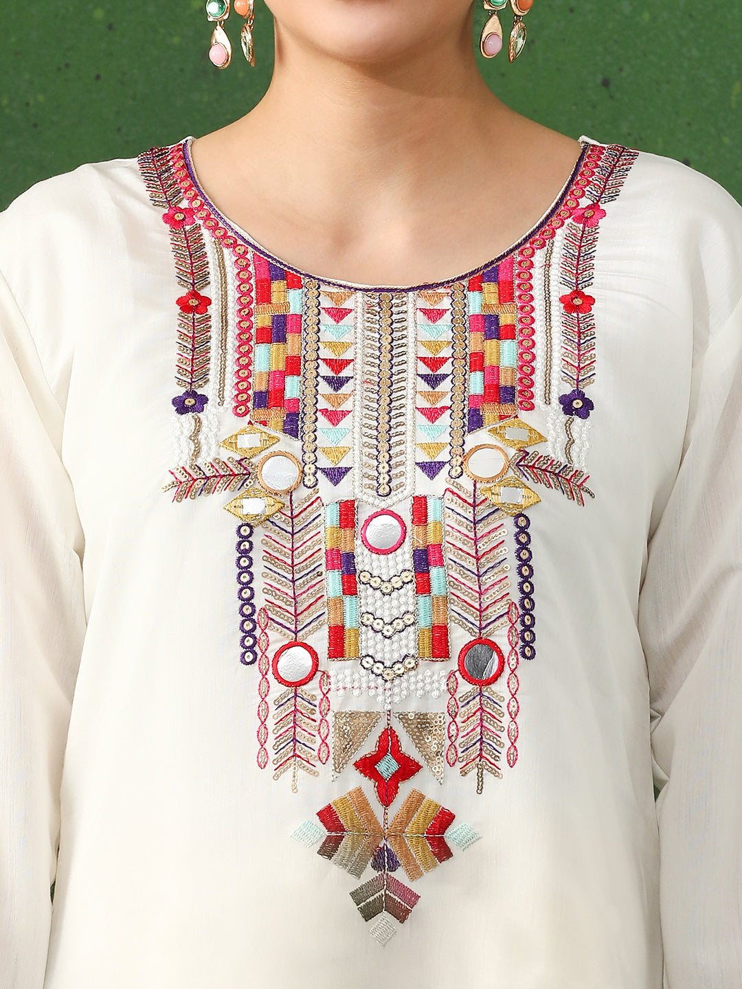 Floral Embroidered A-Line Chanderi Silk Kurta & Trousers Sets