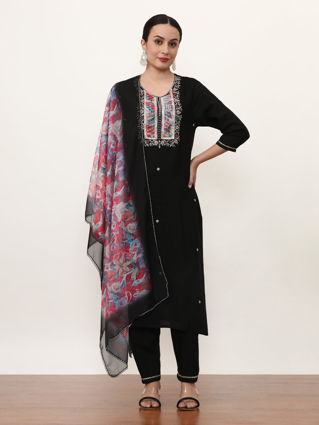 Embroidered Floral Kurta Sets With Dupatta