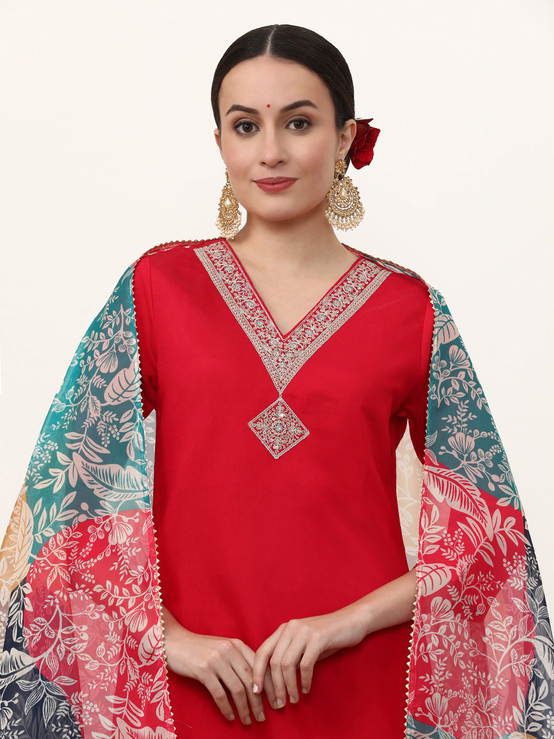 Embroidered Ethnic Motifs Kurta Sets With Dupatta