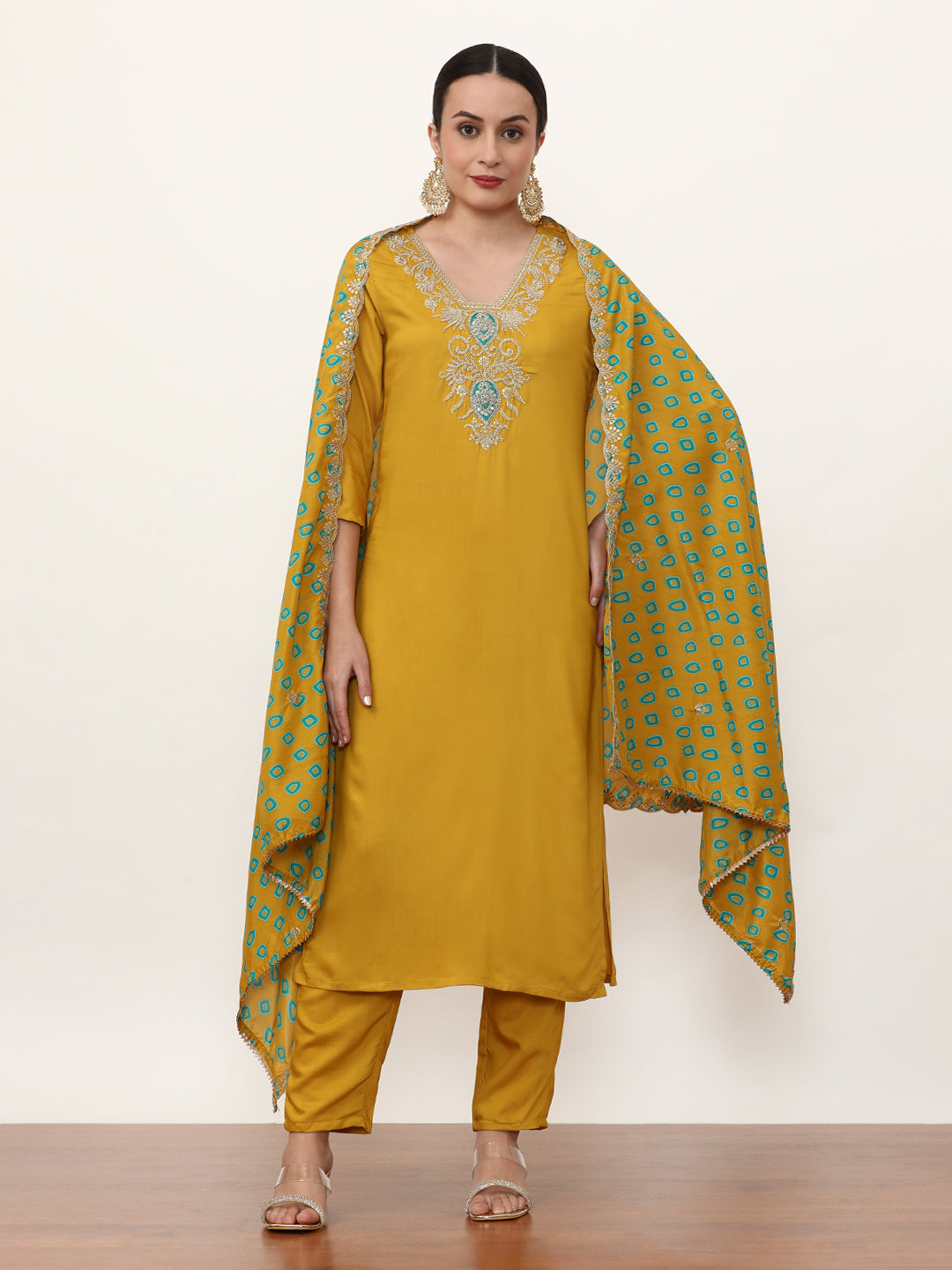Embroidered Silk Blend Ethnic Motifs Kurta Sets With Dupatta