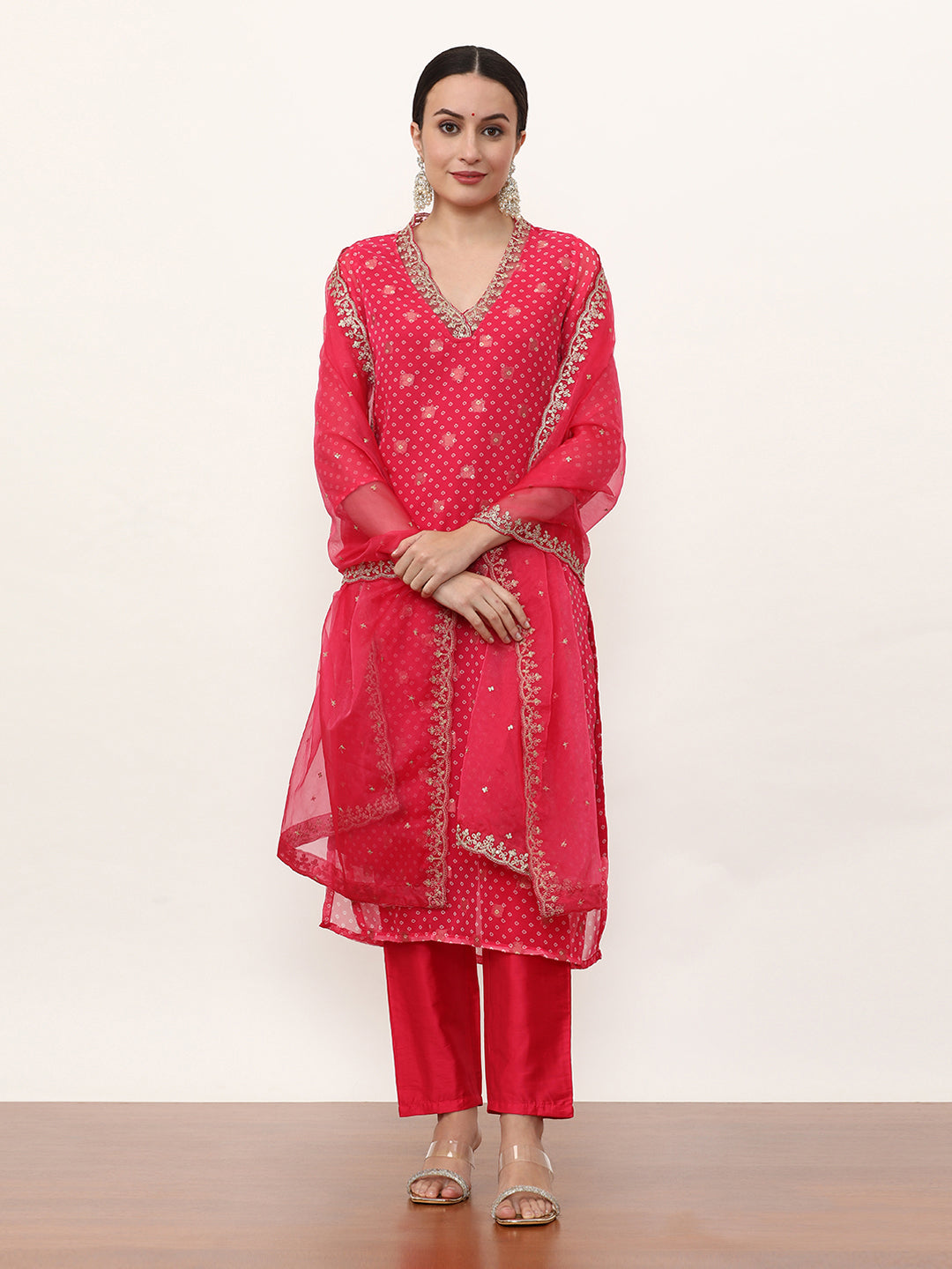 Embroidered Art Silk Ethnic Motifs Kurta Sets With Dupatta
