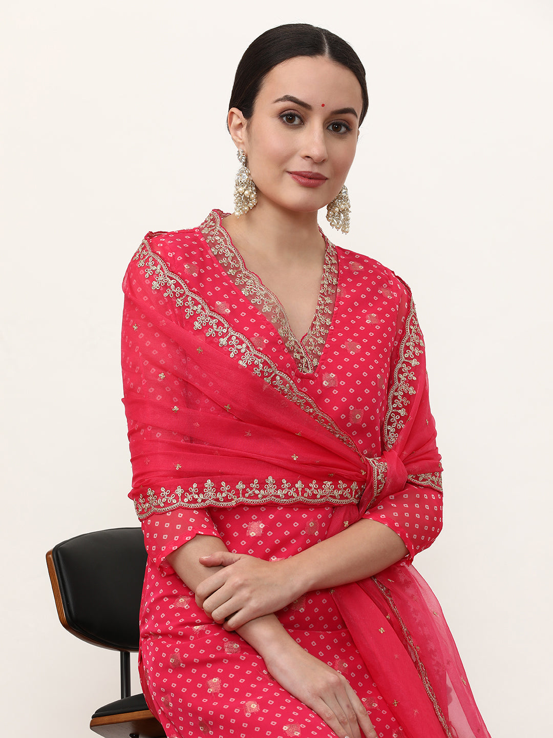 Embroidered Art Silk Ethnic Motifs Kurta Sets With Dupatta