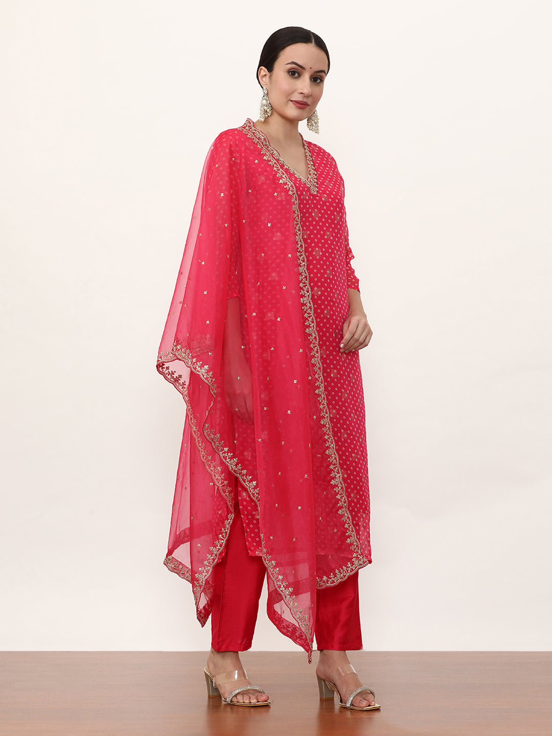Embroidered Art Silk Ethnic Motifs Kurta Sets With Dupatta