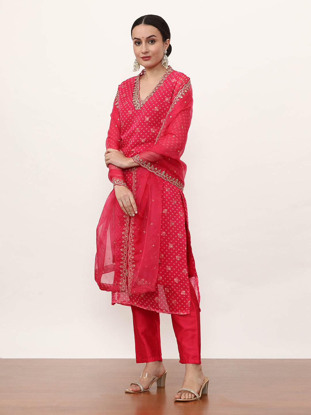 Embroidered Art Silk Ethnic Motifs Kurta Sets With Dupatta