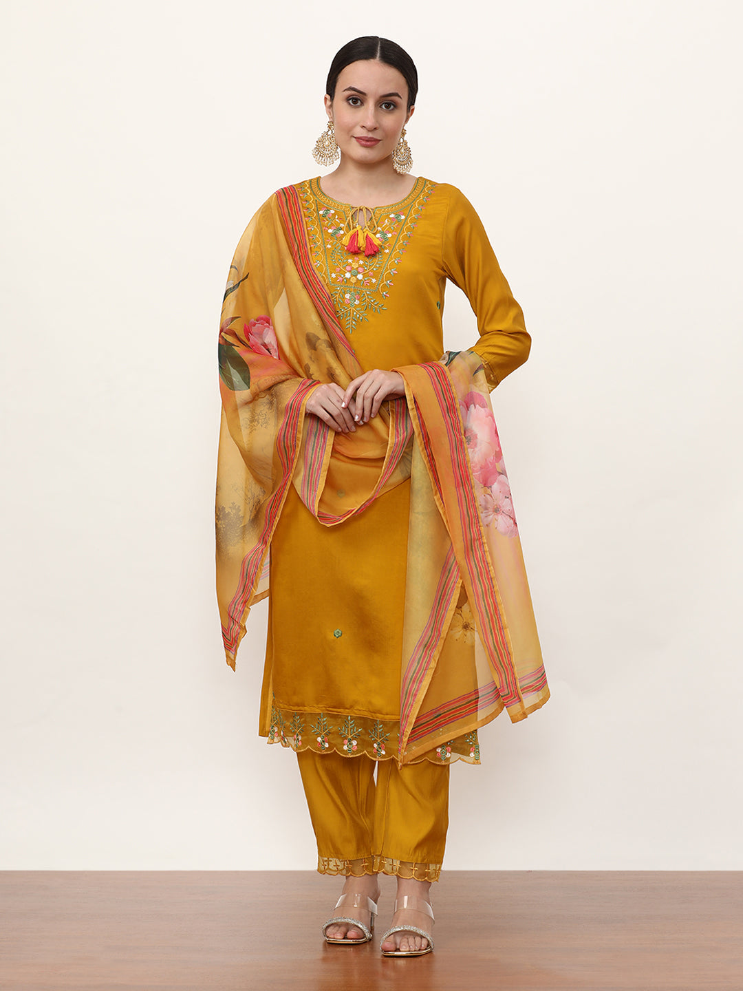 Embroidered Ethnic Motifs Kurta Sets With Dupatta