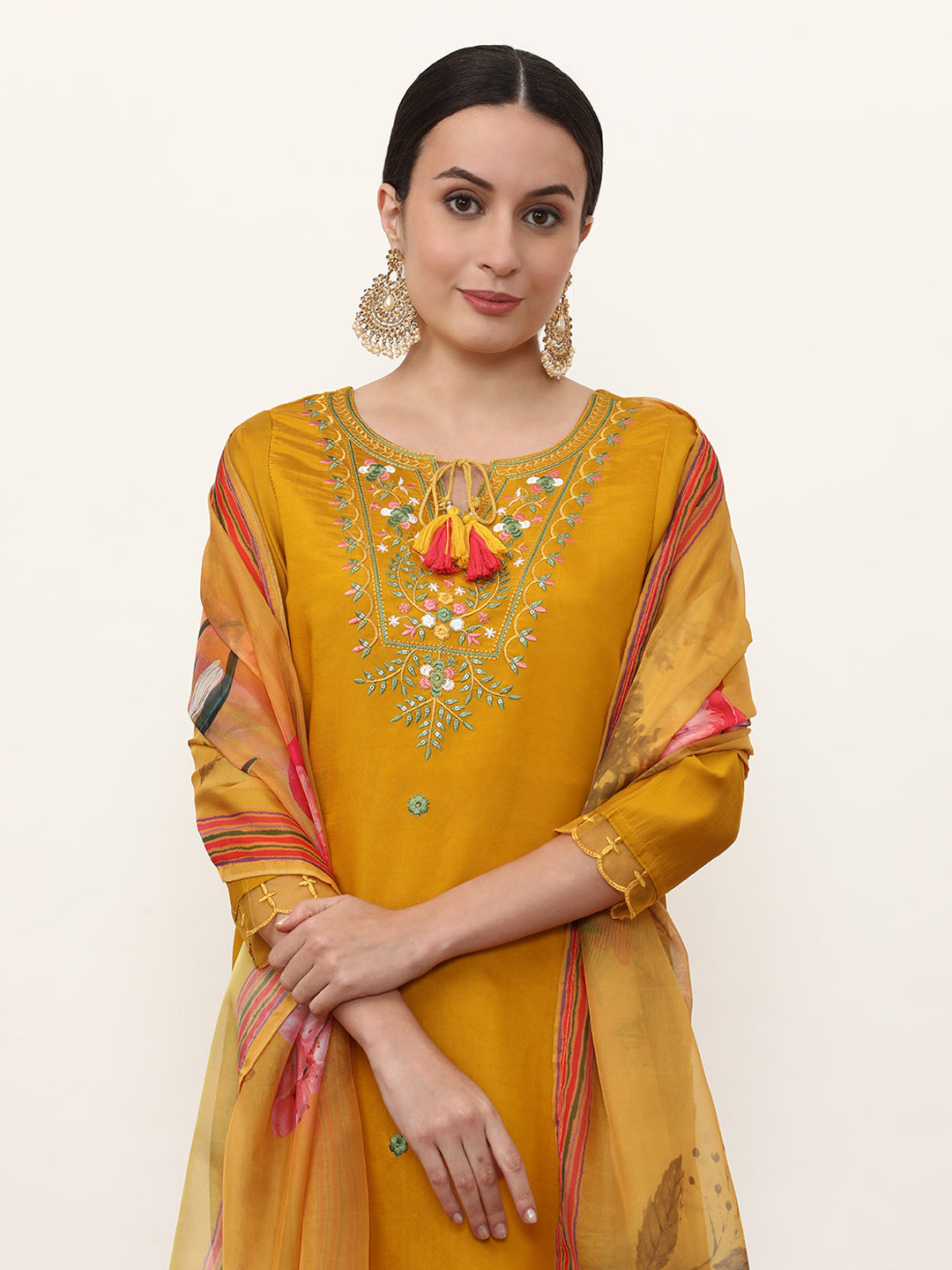 Embroidered Ethnic Motifs Kurta Sets With Dupatta