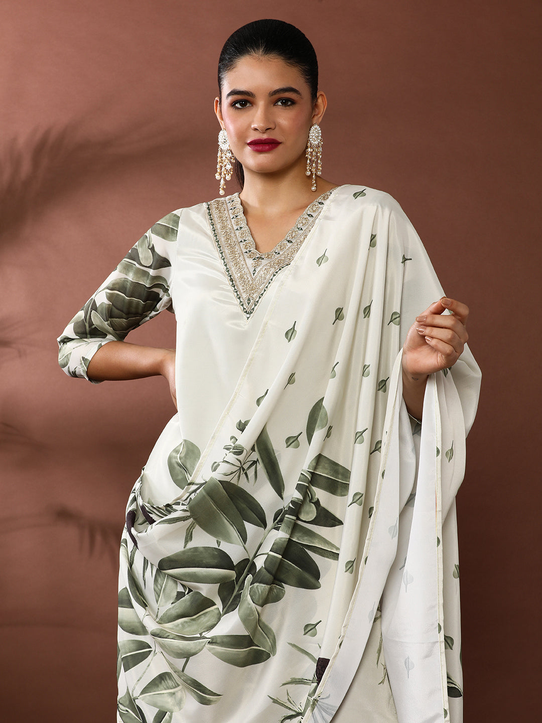 Floral Embroidered Poly Crepe Kurta & Trousers Sets