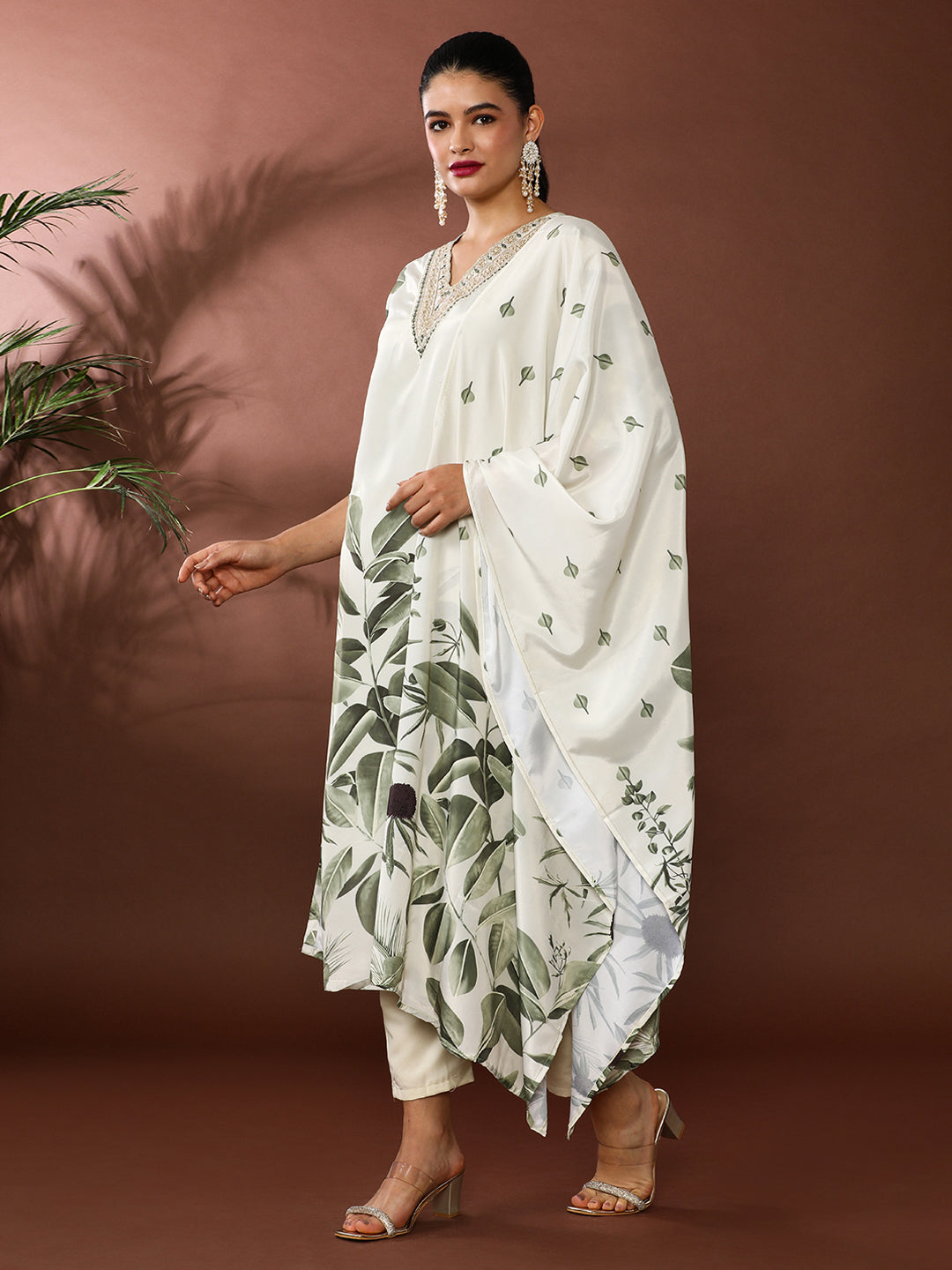 Floral Embroidered Poly Crepe Kurta & Trousers Sets