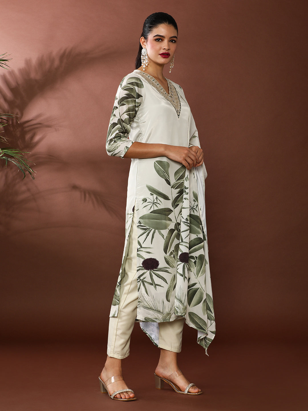 Floral Embroidered Poly Crepe Kurta & Trousers Sets