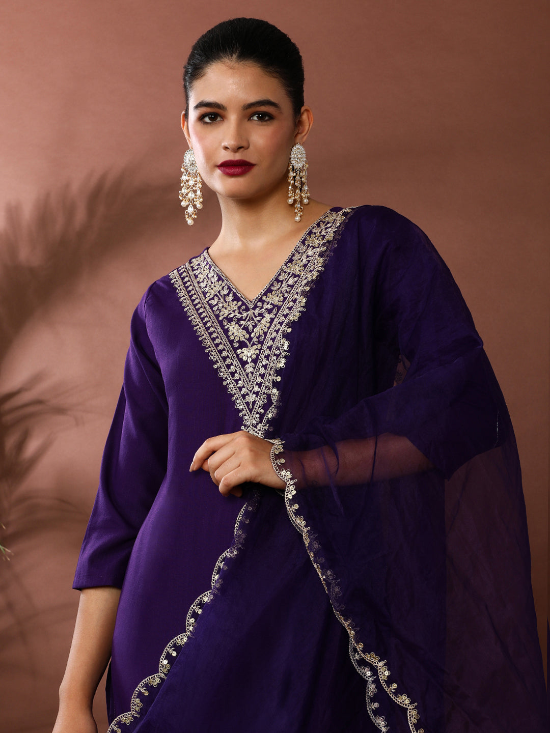 Solid Embroidered Kurta & Trousers Sets