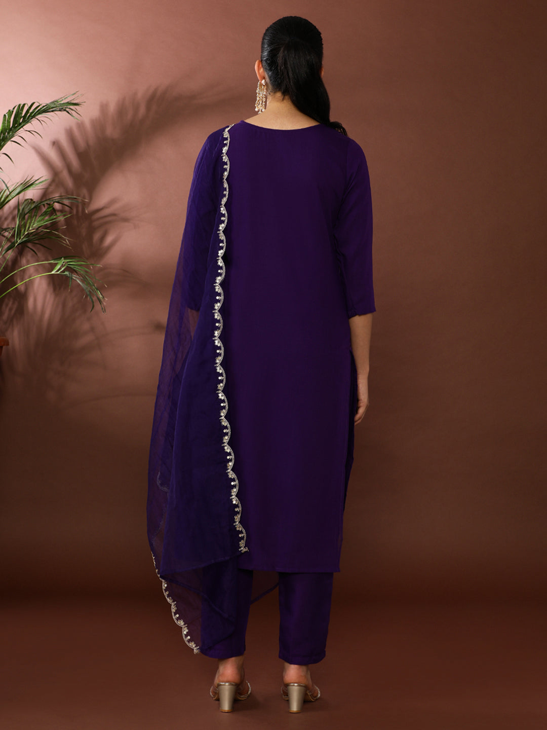 Solid Embroidered Kurta & Trousers Sets