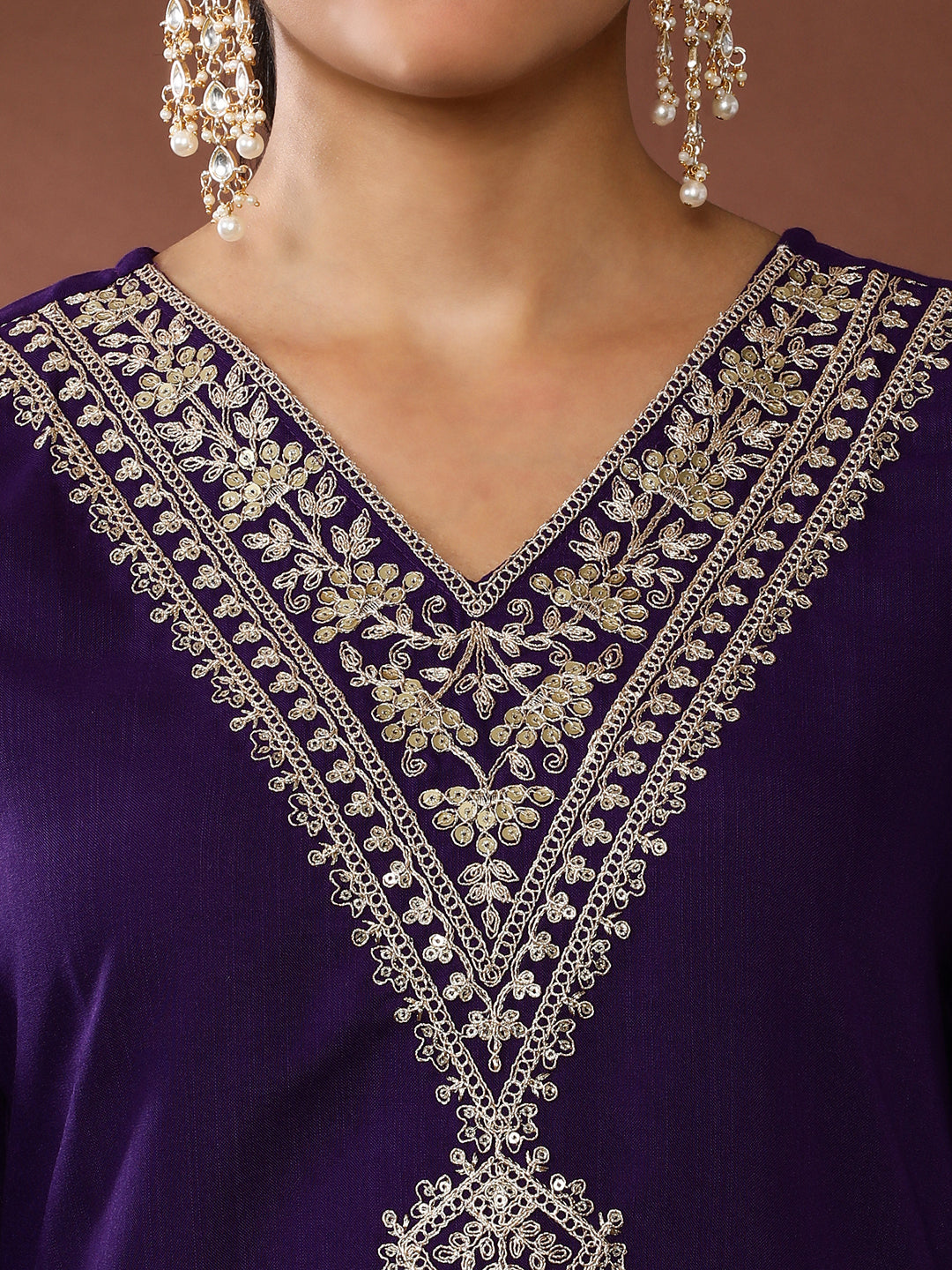 Solid Embroidered Kurta & Trousers Sets