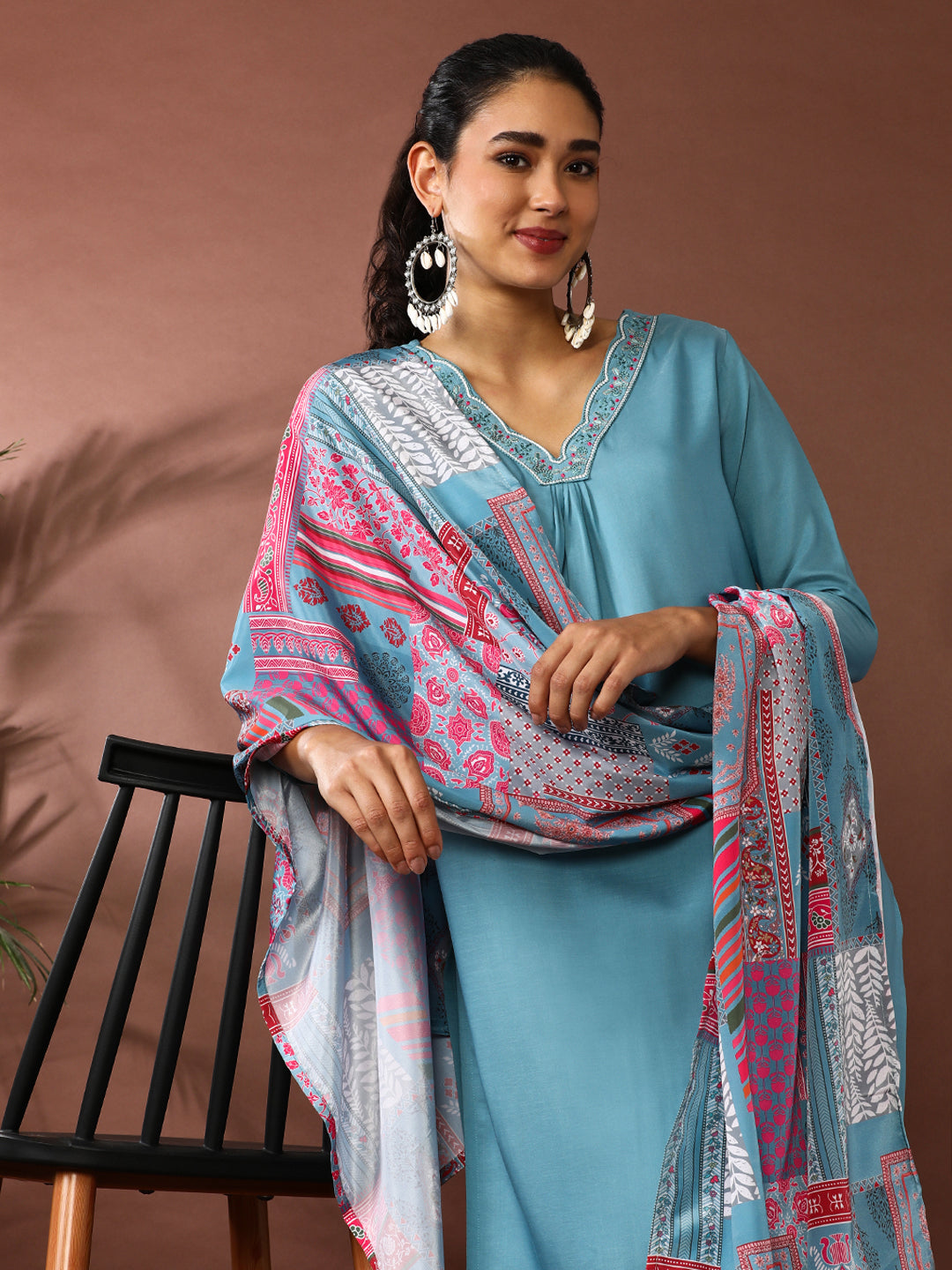 Solid Embroidered Kurta & Trousers Sets