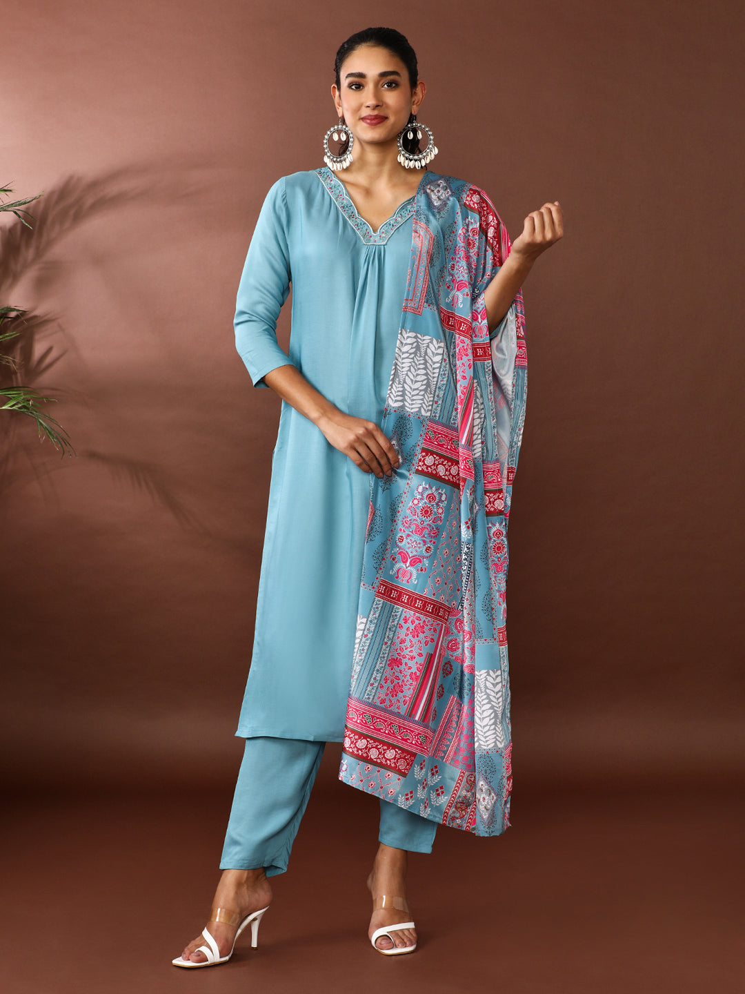 Solid Embroidered Kurta & Trousers Sets