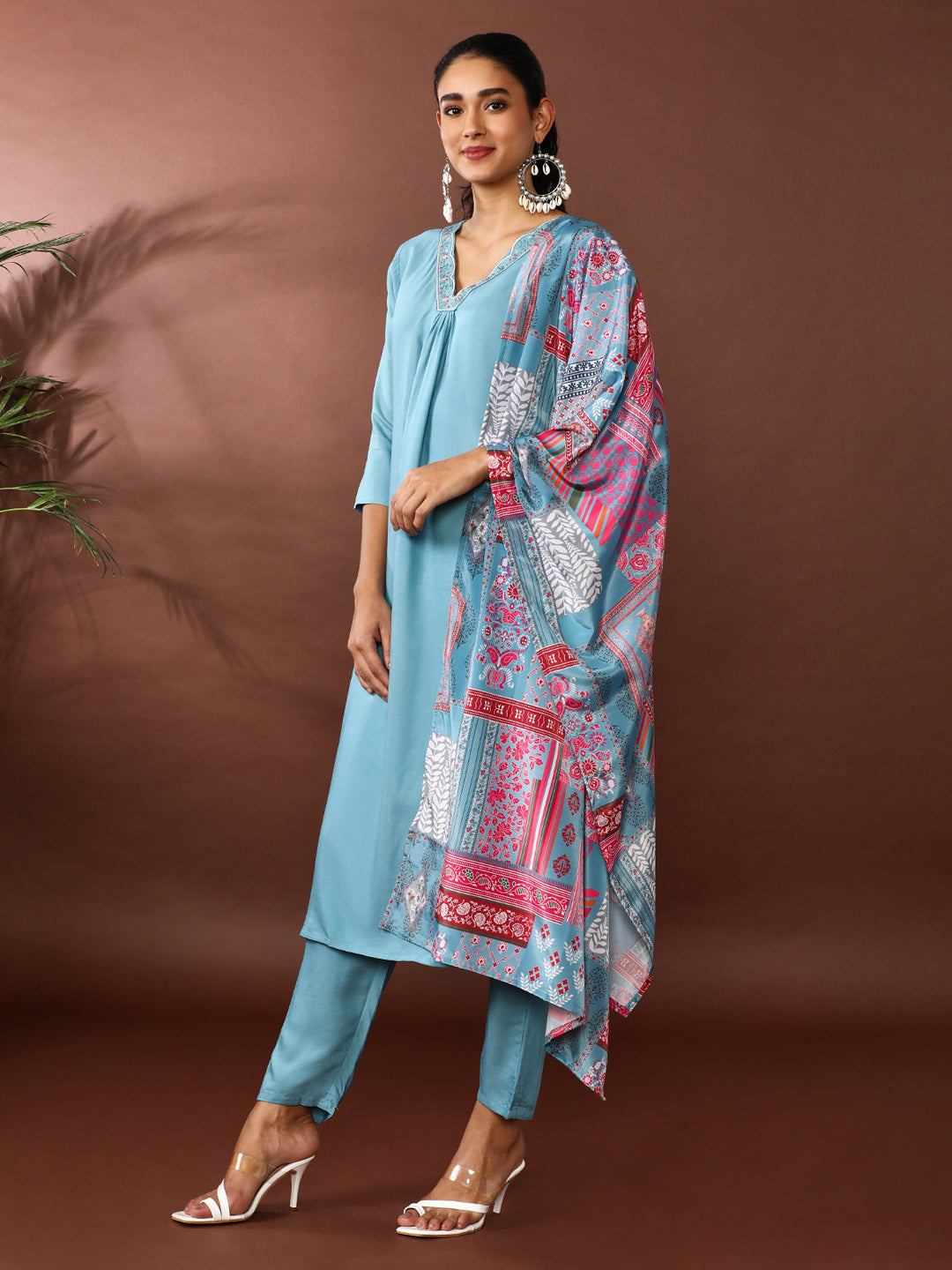 Solid Embroidered Kurta & Trousers Sets