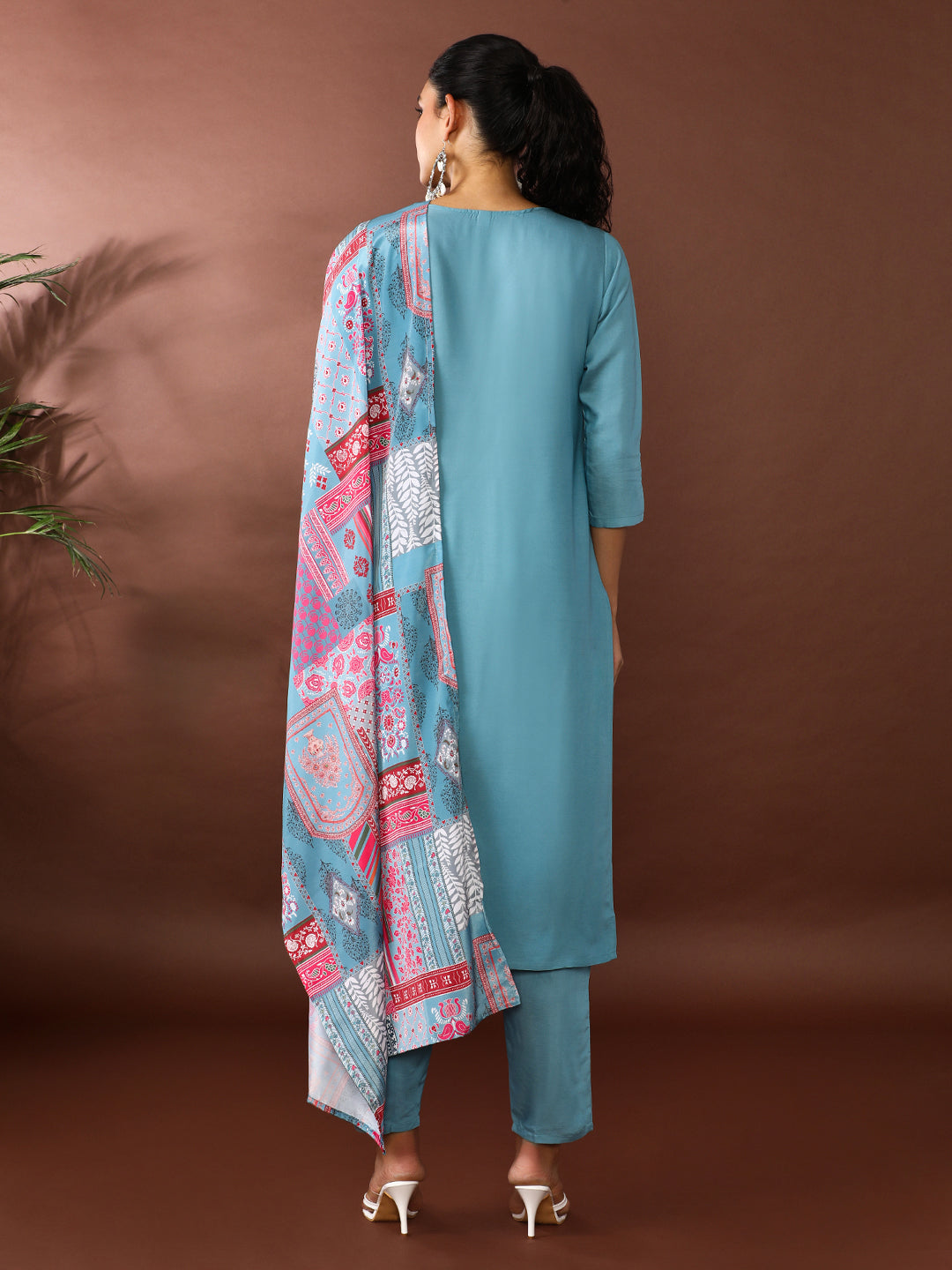 Solid Embroidered Kurta & Trousers Sets