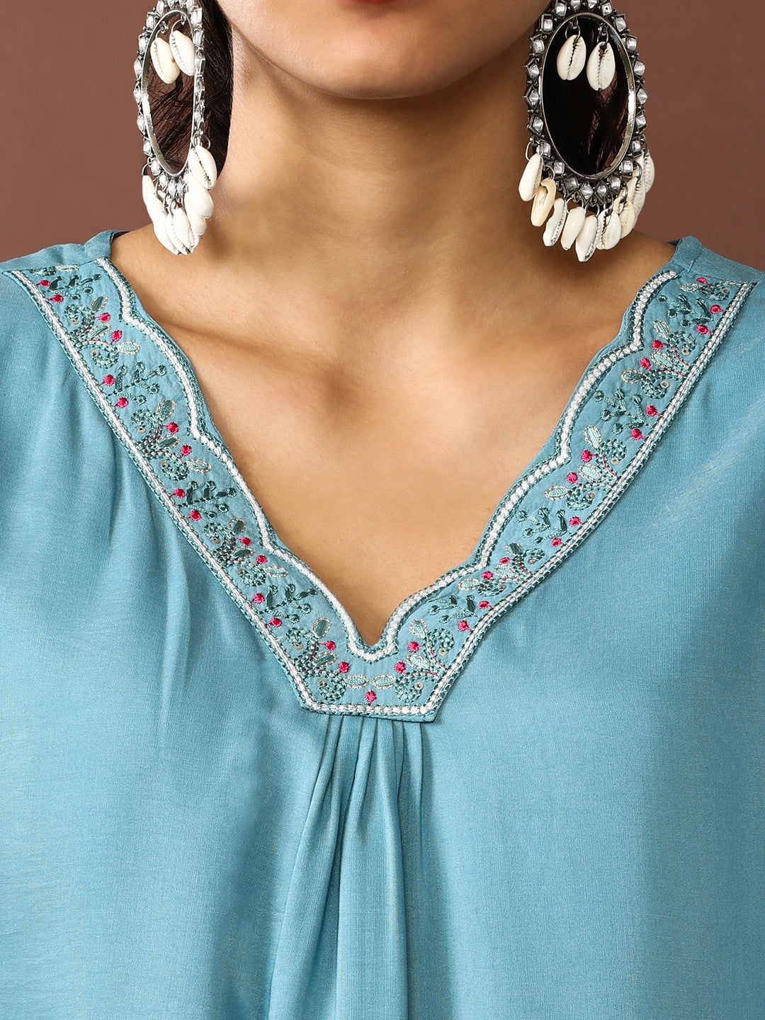 Solid Embroidered Kurta & Trousers Sets