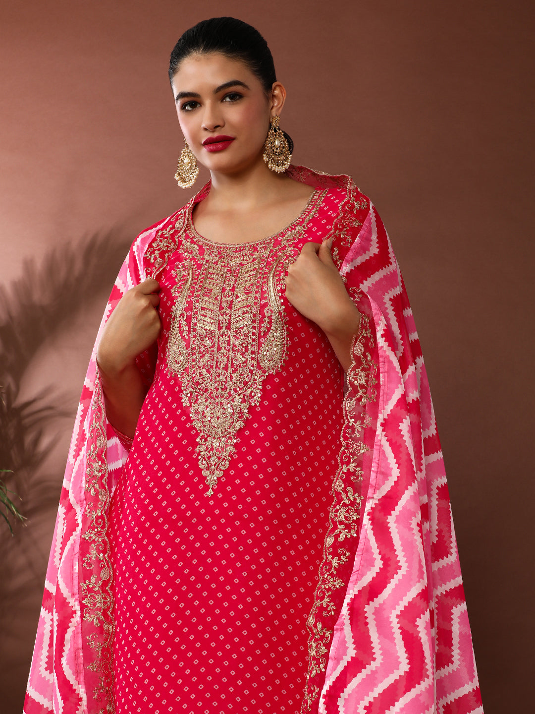 Bandhani Embroidered Silk Blend Kurta & Trousers Sets