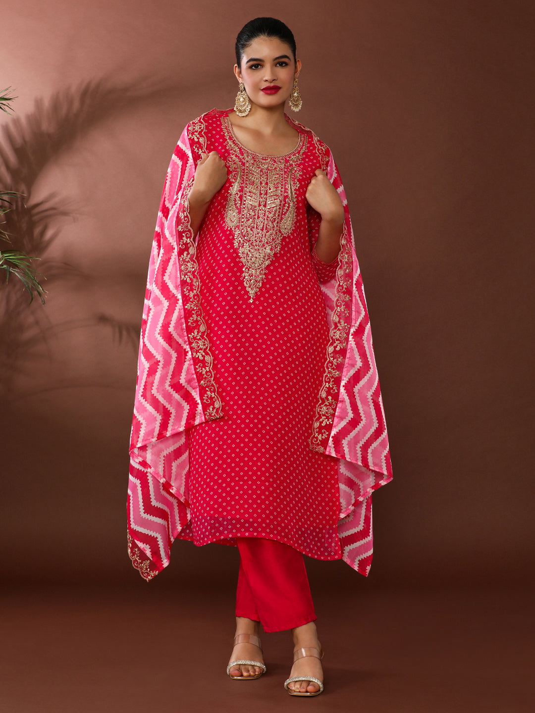 Bandhani Embroidered Silk Blend Kurta & Trousers Sets