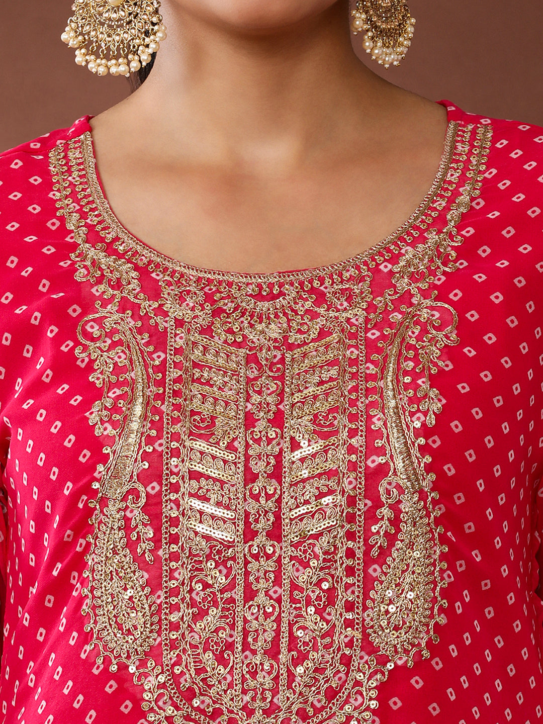 Bandhani Embroidered Silk Blend Kurta & Trousers Sets