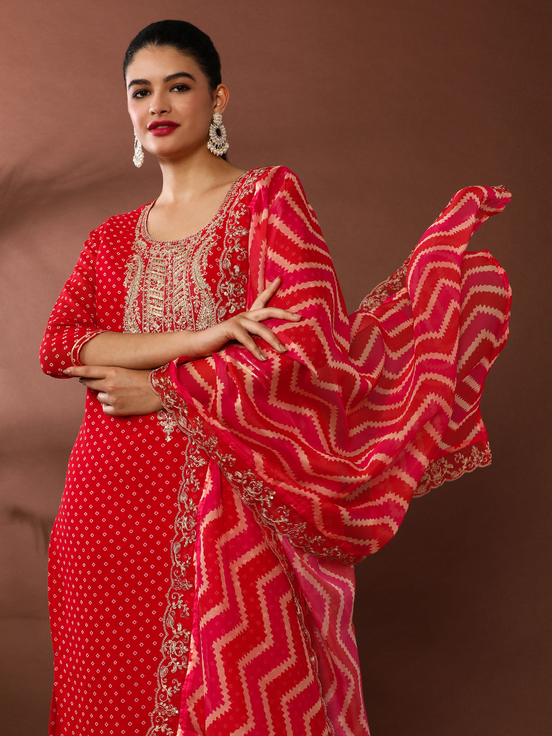Bandhani Embroidered Silk Blend Kurta & Trousers Sets