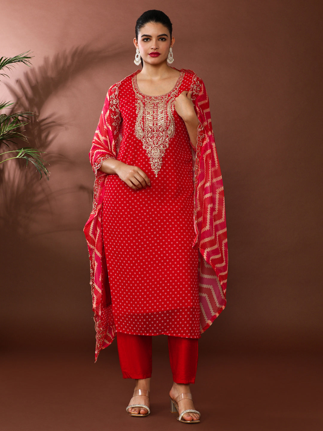 Bandhani Embroidered Silk Blend Kurta & Trousers Sets